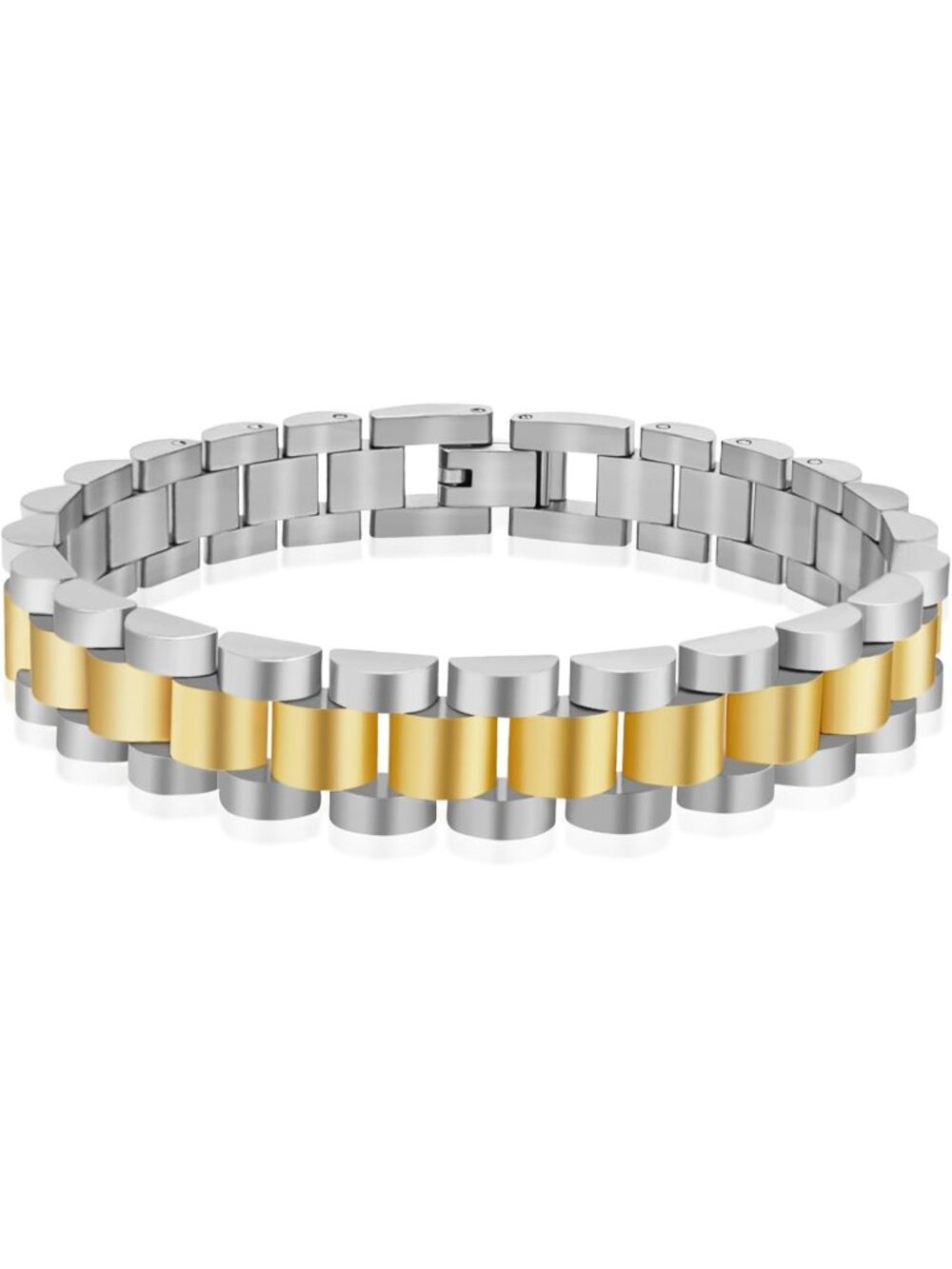 Women's Mixed Metals Chunky Gold Watch Strap Chain Stainless Steel Bracelet
